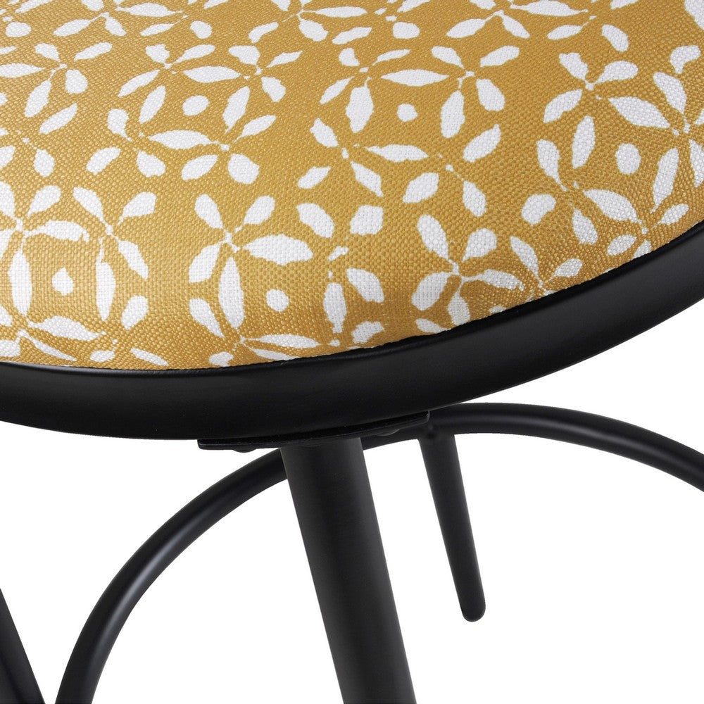 Nion Backless Counter Height Stool, Black Metal, Yellow Leaf Print -BM334146