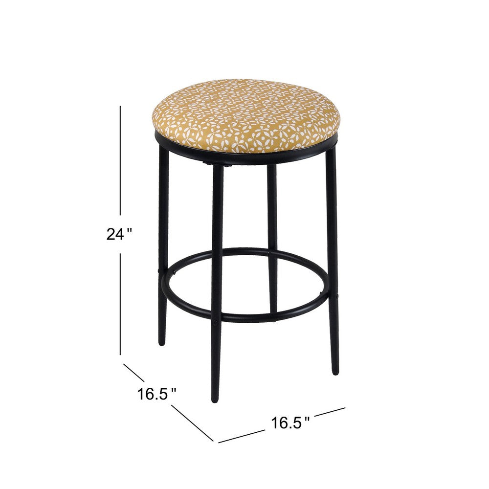 Nion Backless Counter Height Stool, Black Metal, Yellow Leaf Print -BM334146