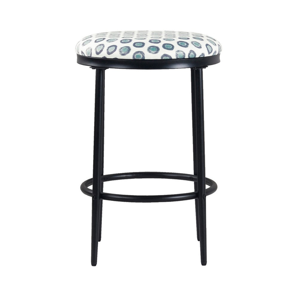 Nion Backless Counter Height Stool, Black Metal, White Medallion Print -BM334147