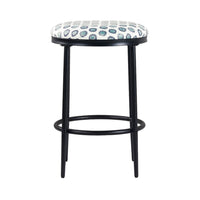 Nion Backless Counter Height Stool, Black Metal, White Medallion Print -BM334147