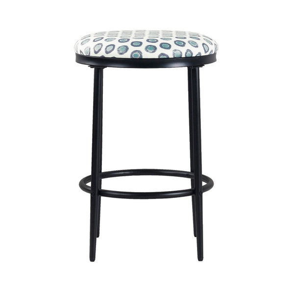 Nion Backless Counter Height Stool, Black Metal, White Medallion Print -BM334147