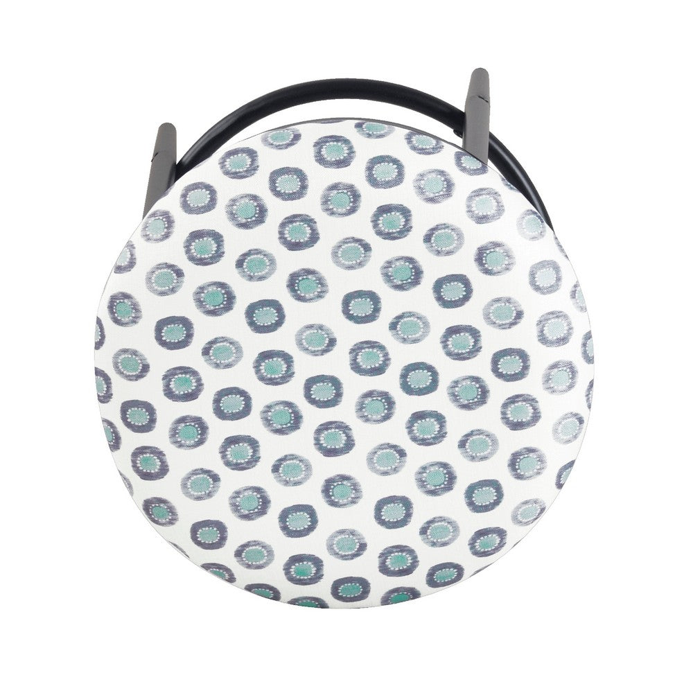 Nion Backless Counter Height Stool, Black Metal, White Medallion Print -BM334147