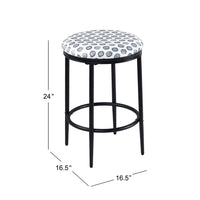 Nion Backless Counter Height Stool, Black Metal, White Medallion Print -BM334147