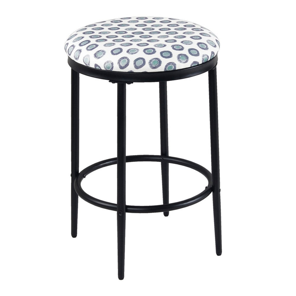 Nion Backless Counter Height Stool, Black Metal, White Medallion Print -BM334147