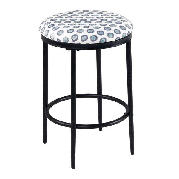 Nion Backless Counter Height Stool, Black Metal, White Medallion Print -BM334147