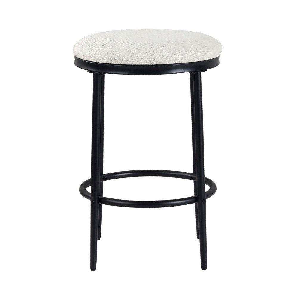 Nion Backless Counter Height Stool, Black Metal Legs, Cream Polyester -BM334148