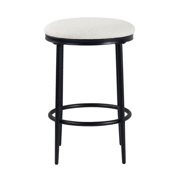 Nion Backless Counter Height Stool, Black Metal Legs, Cream Polyester -BM334148