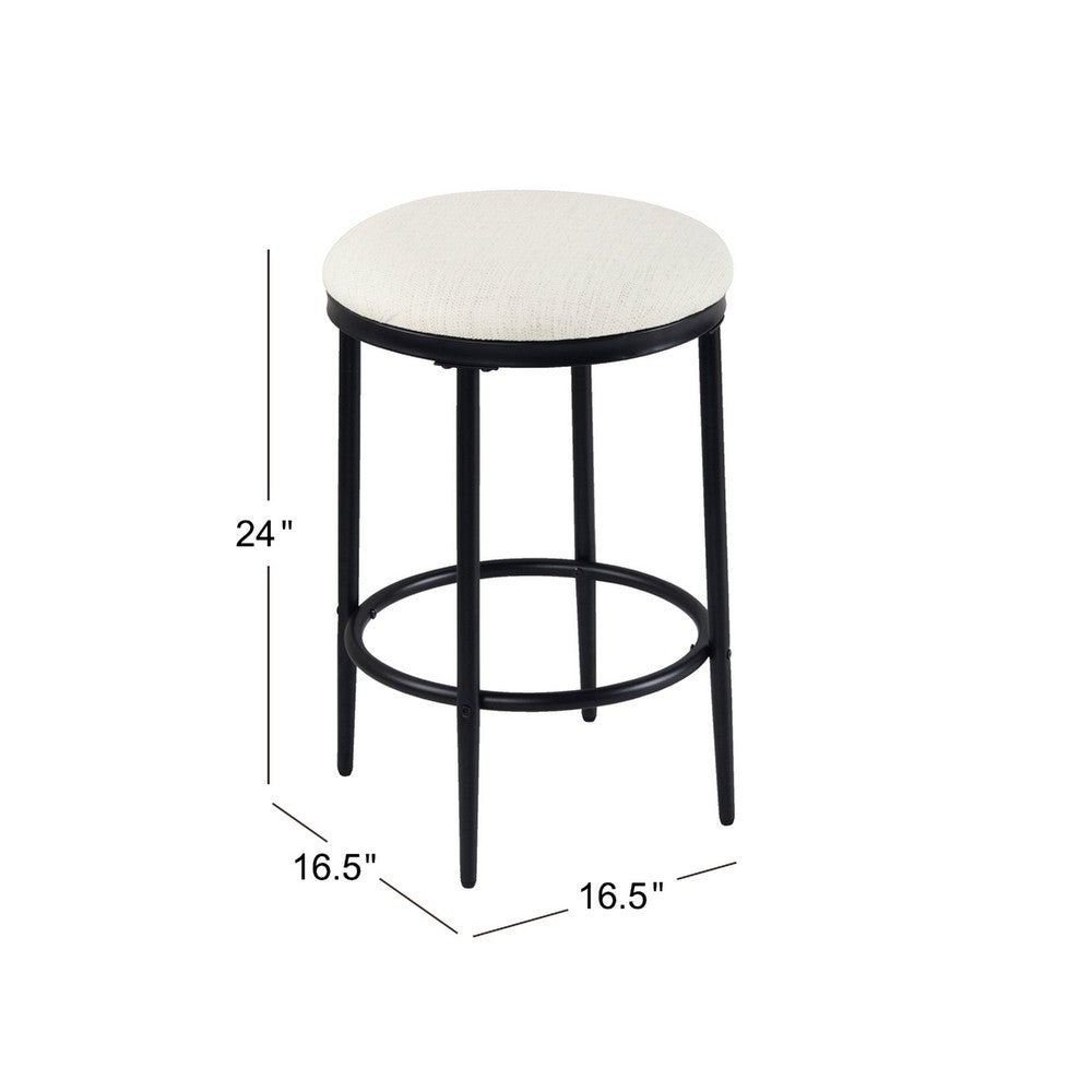 Nion Backless Counter Height Stool, Black Metal Legs, Cream Polyester -BM334148