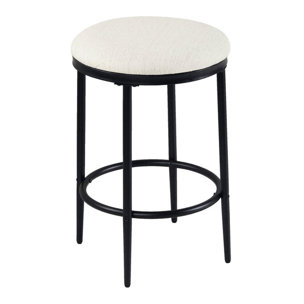 Nion Backless Counter Height Stool, Black Metal Legs, Cream Polyester -BM334148