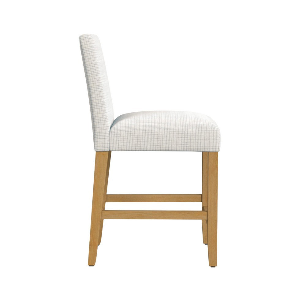 Relo Counter Height Stool Chair, Cream Polyester, Mini Grid Pattern -BM334149