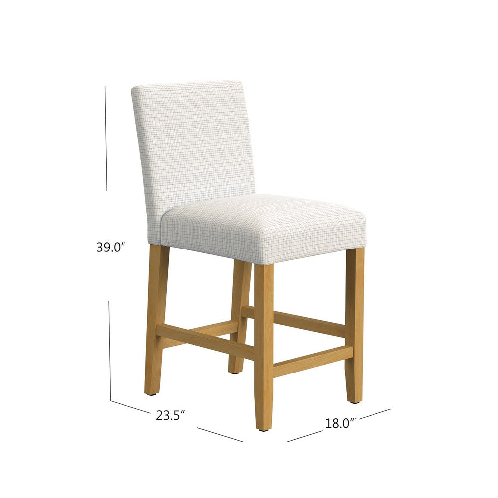 Relo Counter Height Stool Chair, Cream Polyester, Mini Grid Pattern -BM334149