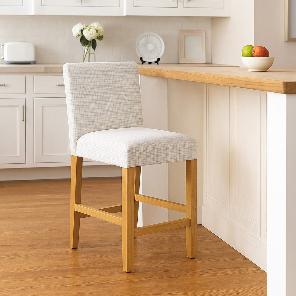 Relo Counter Height Stool Chair, Cream Polyester, Mini Grid Pattern -BM334149