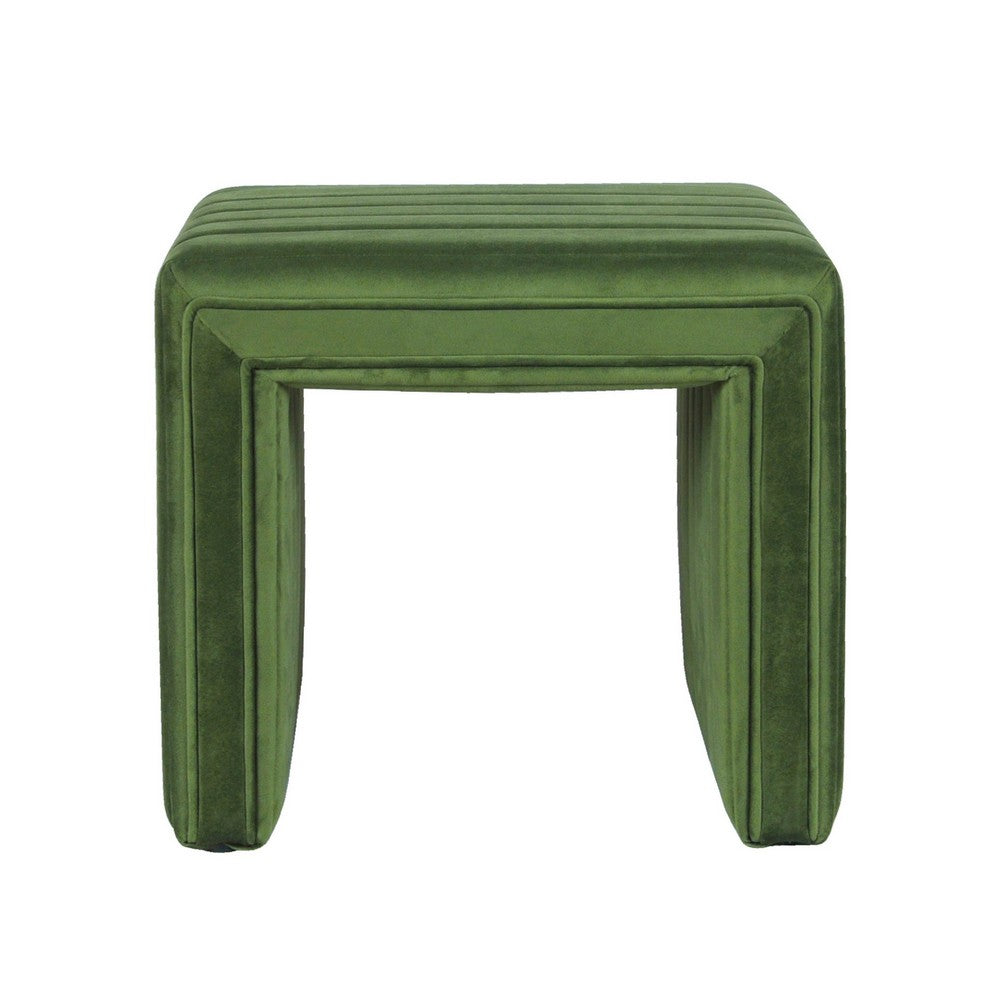 Ada Footstool Ottoman with Channel Tufted Green Velvet, 19 Inch -BM334151