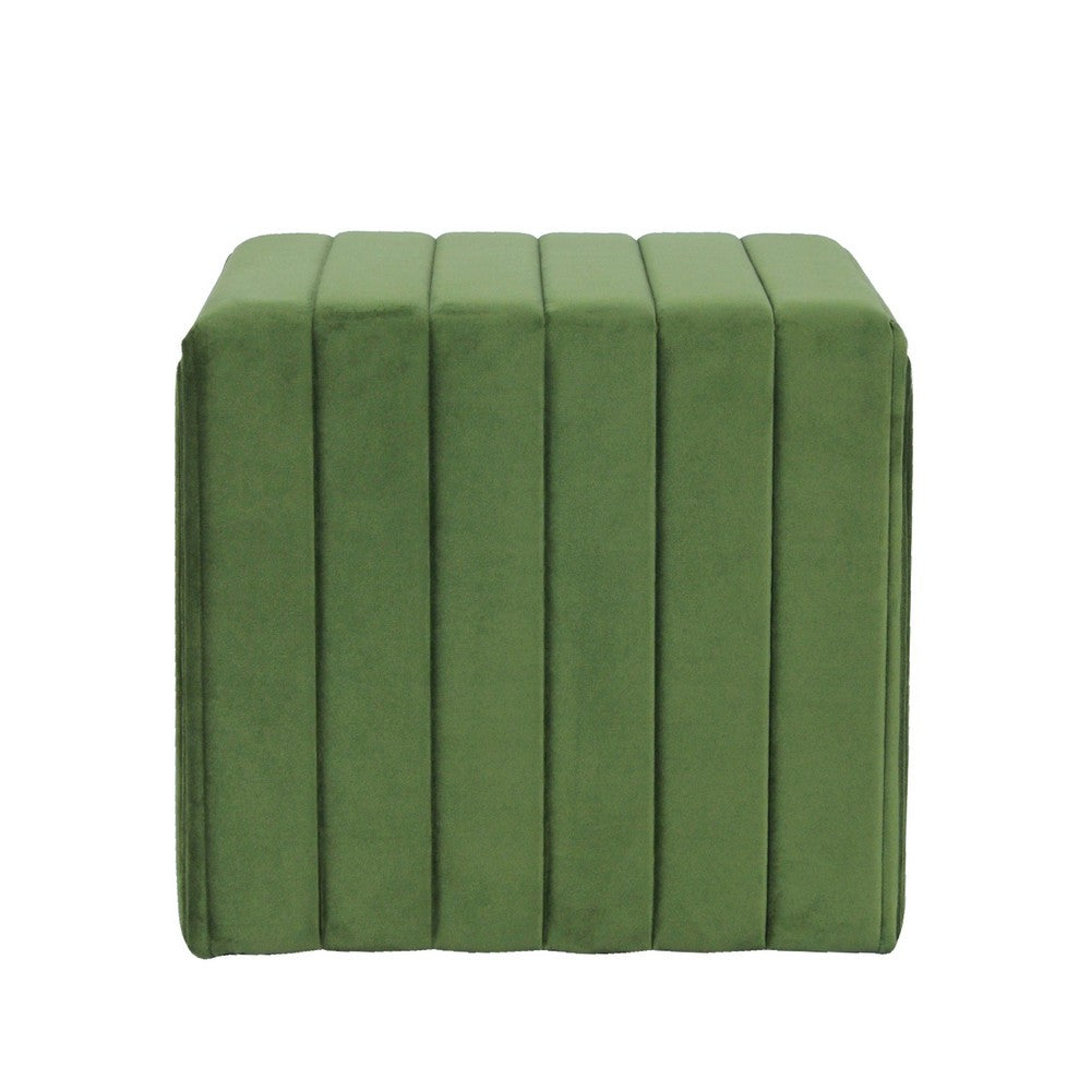 Ada Footstool Ottoman with Channel Tufted Green Velvet, 19 Inch -BM334151