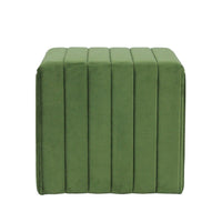 Ada Footstool Ottoman with Channel Tufted Green Velvet, 19 Inch -BM334151