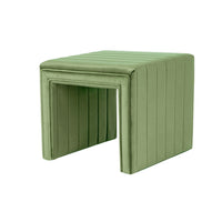 Ada Footstool Ottoman with Channel Tufted Green Velvet, 19 Inch -BM334151
