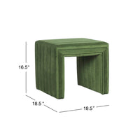 Ada Footstool Ottoman with Channel Tufted Green Velvet, 19 Inch -BM334151
