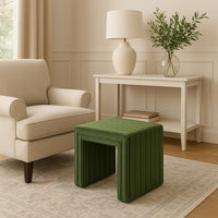 Ada Footstool Ottoman with Channel Tufted Green Velvet, 19 Inch -BM334151