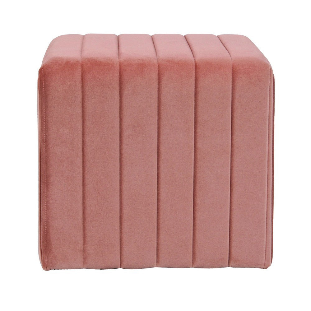 Ada Footstool Ottoman with Channel Tufted Blush Pink Velvet, 19 Inch -BM334152