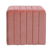 Ada Footstool Ottoman with Channel Tufted Blush Pink Velvet, 19 Inch -BM334152