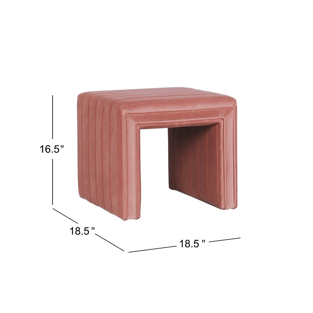 Ada Footstool Ottoman with Channel Tufted Blush Pink Velvet, 19 Inch -BM334152