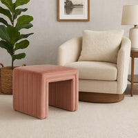 Ada Footstool Ottoman with Channel Tufted Blush Pink Velvet, 19 Inch -BM334152
