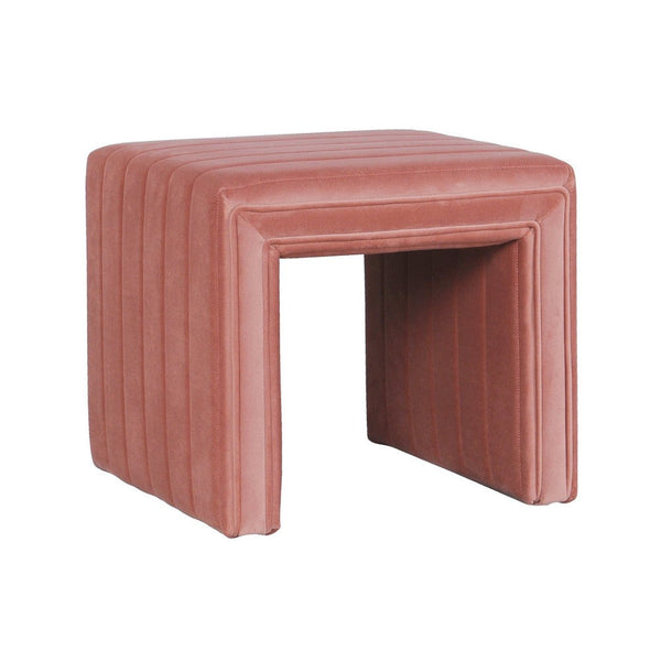 Ada Footstool Ottoman with Channel Tufted Blush Pink Velvet, 19 Inch -BM334152