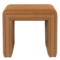 Ada Footstool Ottoman, Channel Tuft Caramel Brown Faux Leather 19 Inch -BM334153