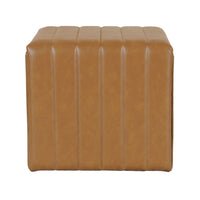 Ada Footstool Ottoman, Channel Tuft Caramel Brown Faux Leather 19 Inch -BM334153