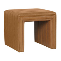 Ada Footstool Ottoman, Channel Tuft Caramel Brown Faux Leather 19 Inch -BM334153