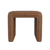 Ada Footstool Ottoman, Channel Tufted Brown Faux Leather, 19 Inch -BM334154