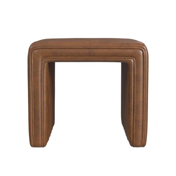Ada Footstool Ottoman, Channel Tufted Brown Faux Leather, 19 Inch -BM334154