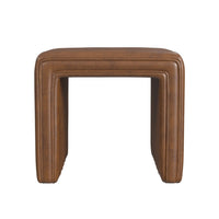 Ada Footstool Ottoman, Channel Tufted Brown Faux Leather, 19 Inch -BM334154