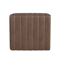 Ada Footstool Ottoman, Channel Tufted Brown Faux Leather, 19 Inch -BM334154