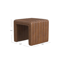 Ada Footstool Ottoman, Channel Tufted Brown Faux Leather, 19 Inch -BM334154
