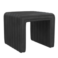 Ada Footstool Ottoman, Channel Tufted Black Faux Leather, 19 Inch -BM334155