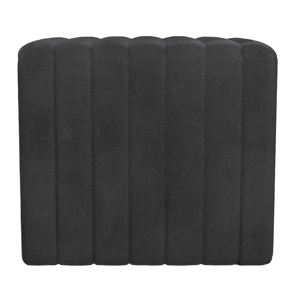 Ada Footstool Ottoman, Channel Tufted Black Faux Leather, 19 Inch -BM334155