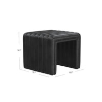 Ada Footstool Ottoman, Channel Tufted Black Faux Leather, 19 Inch -BM334155