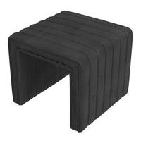 Ada Footstool Ottoman, Channel Tufted Black Faux Leather, 19 Inch -BM334155