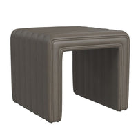 Ada Footstool Ottoman, Channel Tufted Gray Faux Leather, 19 Inch -BM334156