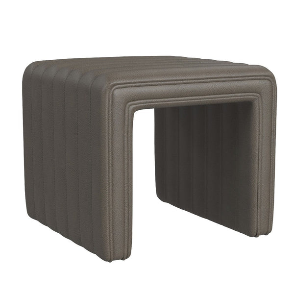 Ada Footstool Ottoman, Channel Tufted Gray Faux Leather, 19 Inch -BM334156