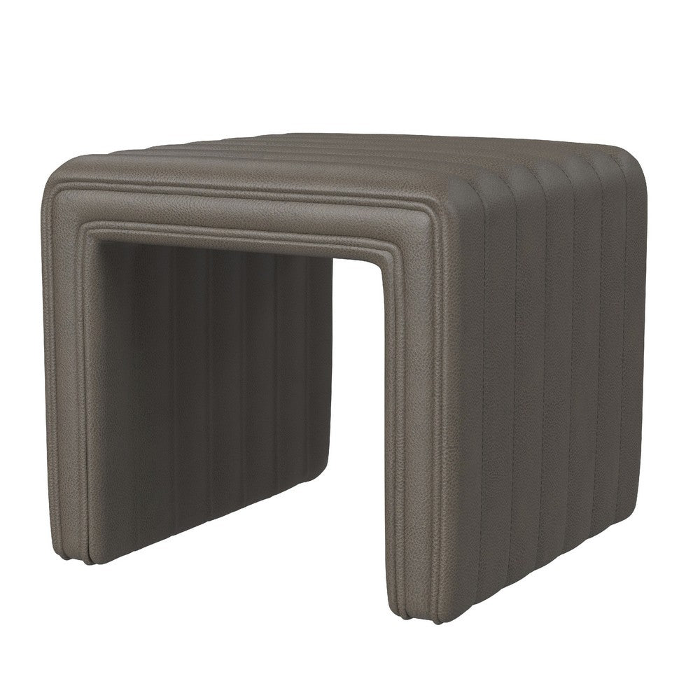 Ada Footstool Ottoman, Channel Tufted Gray Faux Leather, 19 Inch -BM334156