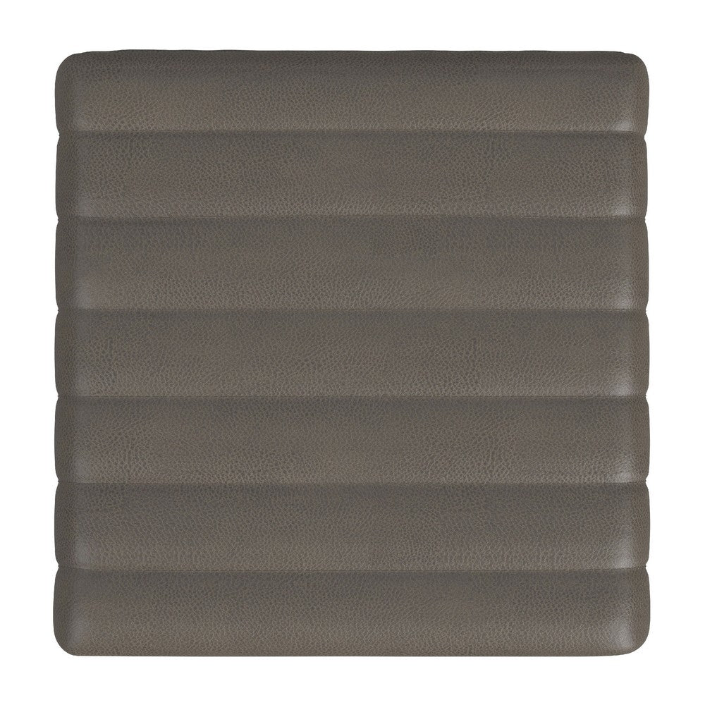Ada Footstool Ottoman, Channel Tufted Gray Faux Leather, 19 Inch -BM334156