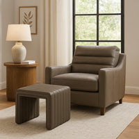 Ada Footstool Ottoman, Channel Tufted Gray Faux Leather, 19 Inch -BM334156