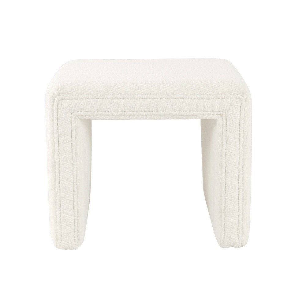Ada Footstool Ottoman, Channel Tufted Cream White Boucle, 19 Inch -BM334157