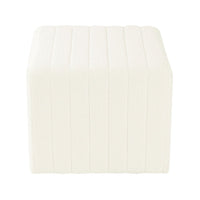 Ada Footstool Ottoman, Channel Tufted Cream White Boucle, 19 Inch -BM334157