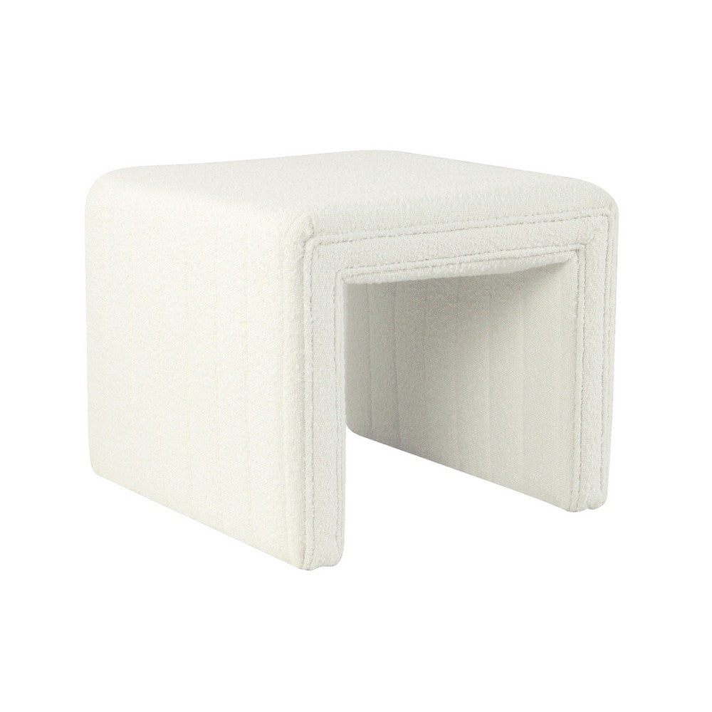 Ada Footstool Ottoman, Channel Tufted Cream White Boucle, 19 Inch -BM334157