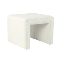Ada Footstool Ottoman, Channel Tufted Cream White Boucle, 19 Inch -BM334157