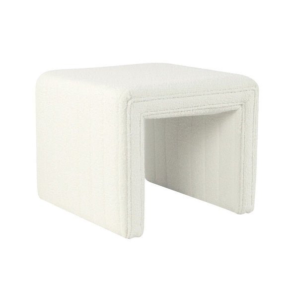 Ada Footstool Ottoman, Channel Tufted Cream White Boucle, 19 Inch -BM334157