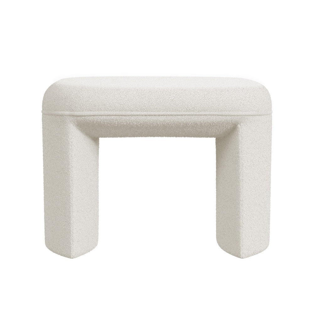 Max Ottoman Footstool with Saddle Seat, Cream White Boucle, 24 Inch -BM334160